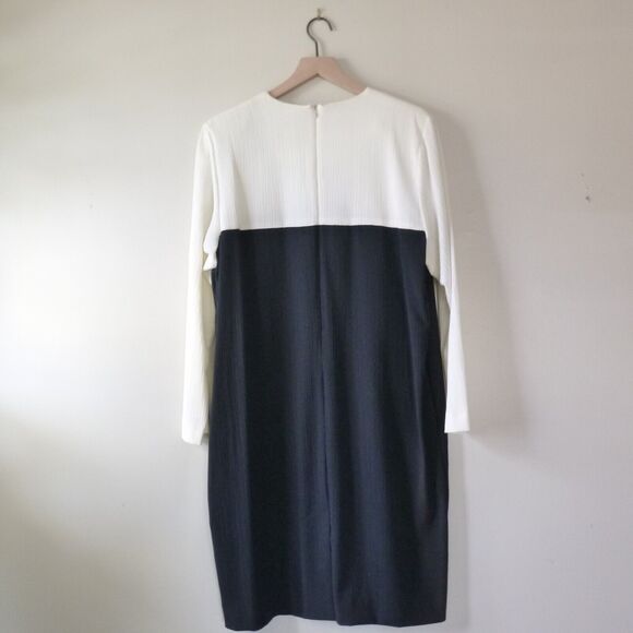 80s Around Town Dress Womens 14 Classic Modest Quiet Luxury Black Cream Midi - Picture 8 of 12